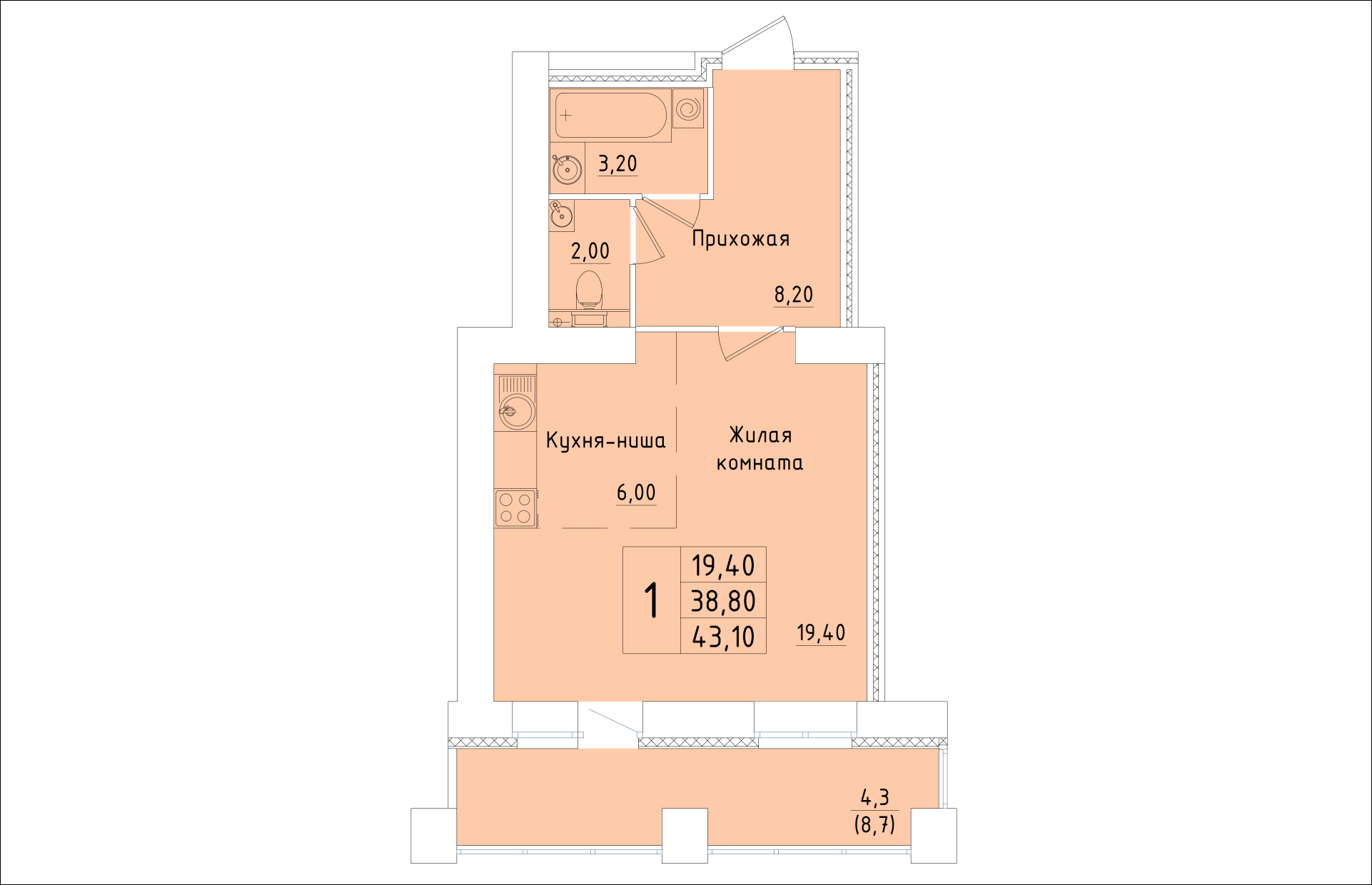 планировка квартиры 43 м2